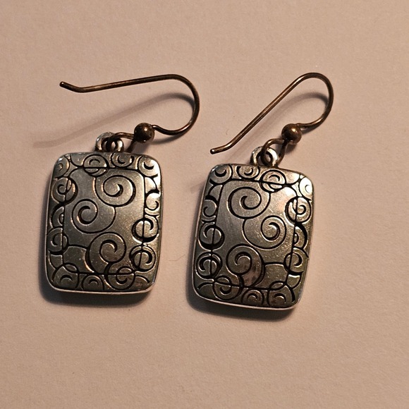 Brighton Rectangle Drop Earrings Silver Gold Tone Crystal Swirl Filigree - Picture 5 of 5